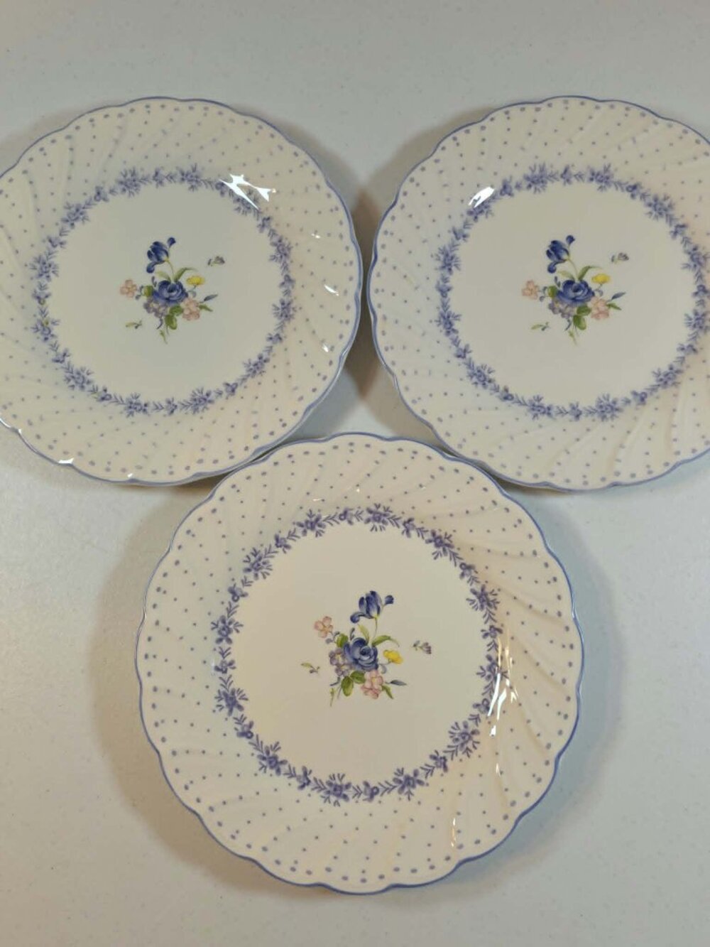 NIKKO BLUE PEONY BLOSSOMTIME (3) 8" SALAD PLATES PORCELAIN FLORAL JAPAN